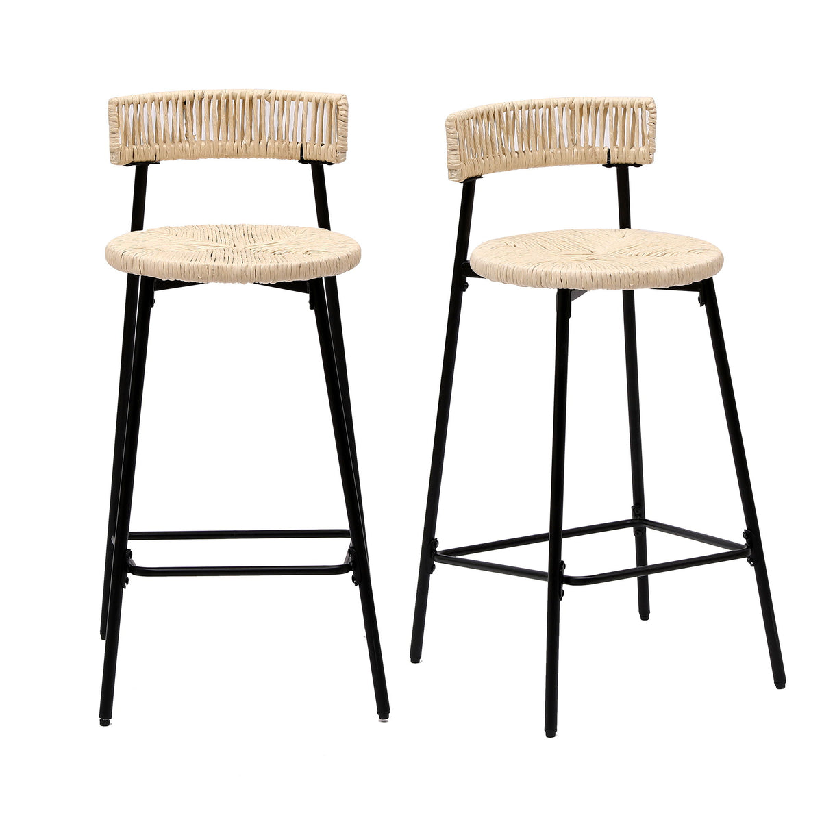Boho Style Handwoven Paper Rope Counter Stools (Set of 2)