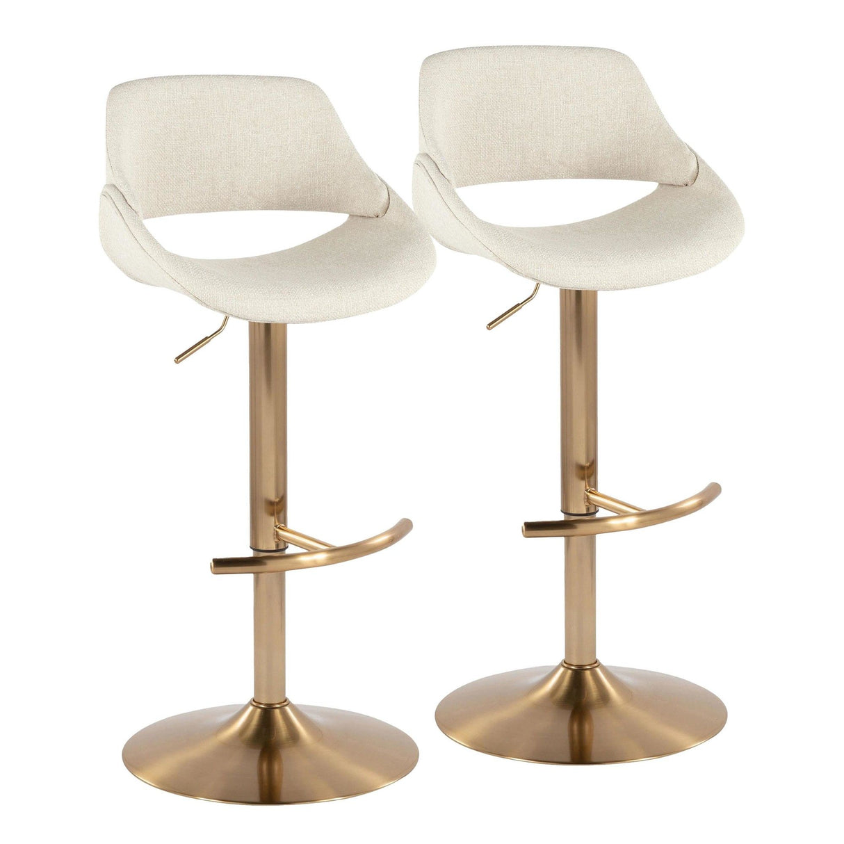 Fabrizzi - Adjustable Barstool With Swivel And Rounded T Footrest (Set of 2) - Gold Metal