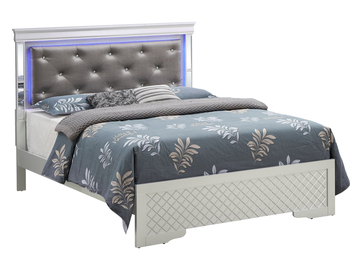 Bed With LED Light Accents Headboard