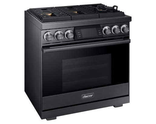 Dacor DOP36M96GLM/DA 36 inch professional gas range graphite stainless steel - angled view
