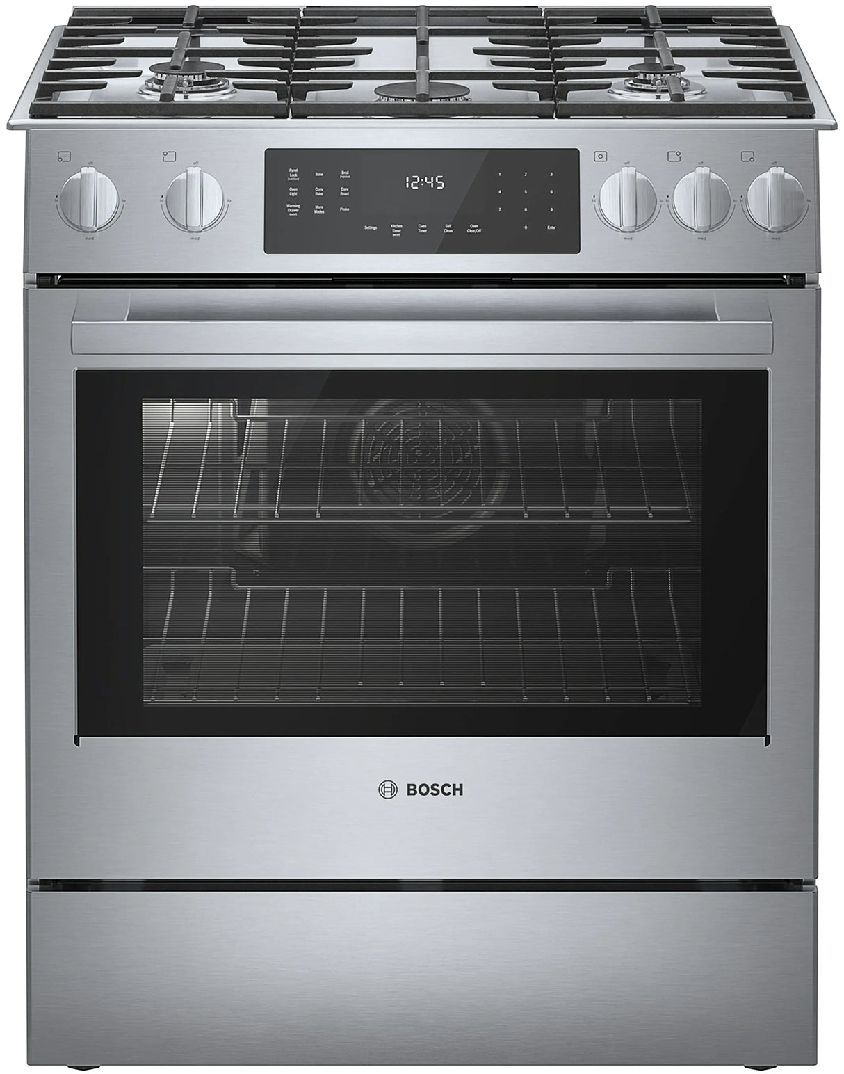 Bosch HGIP056UC Benchmark 30 inch stainless steel gas slide-in range front view