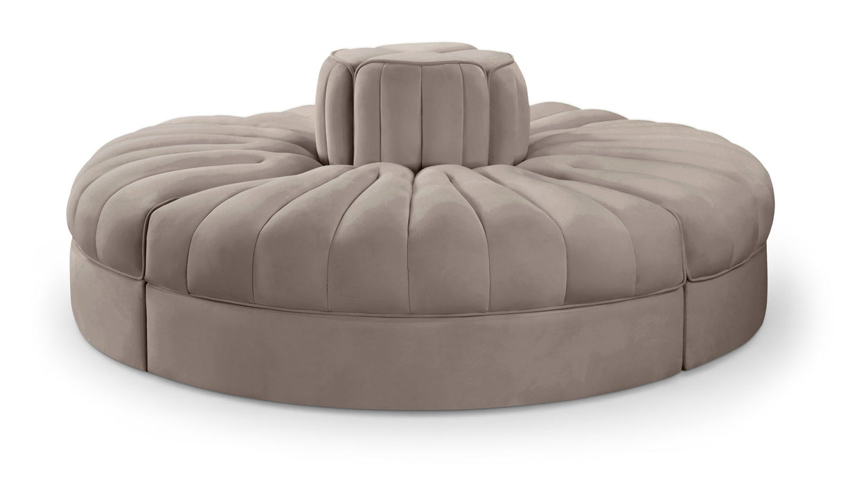 Rummi - Round Velvet Performance Fabric Upholstered 4 Piece Modular Sofa