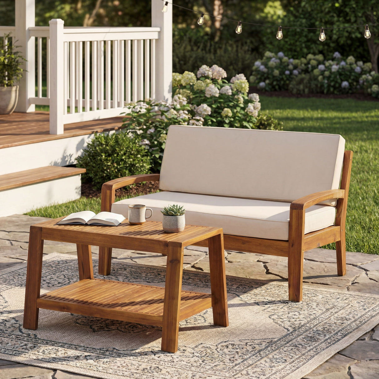 2 Piece Outdoor Conversation Set (Loveseat & Coffee Table With Water-Resistant Cushions)