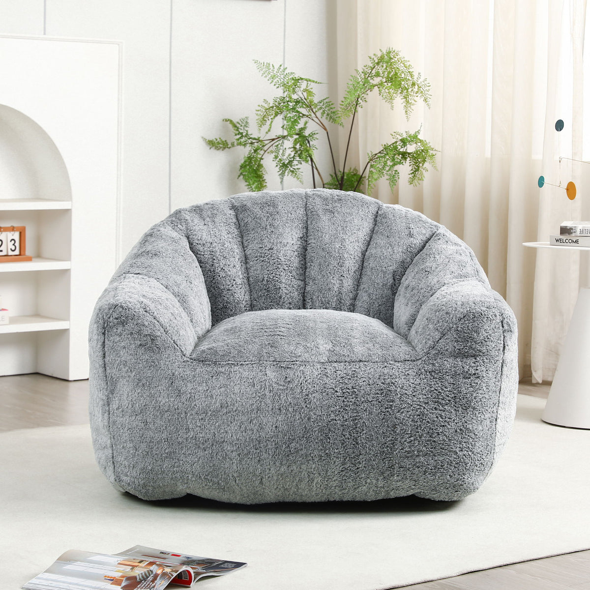 Beanbag Sofa Chair With Armrests Stuffed High Density Foam, Lazy Sofa Comfy Chairs Beanbag Chair For Adults In Living Room, Bedroom Reading - Dark Gray