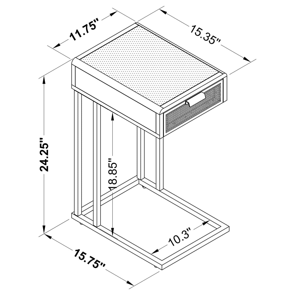 Kenneth - C Shape Side Table With Single Drawer - White