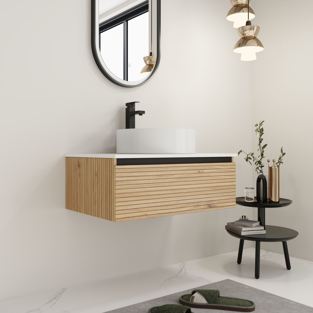 Wall Mounted Bathroom Vanity With Art Sink & 1 Soft Close Drawer