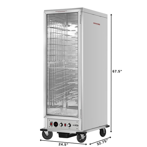 33 in. Commercial Insulated Heated Holding/Proofing Cabinet with Glass Door and Wire Racks in Silver (KM-CHP36-WIGL)