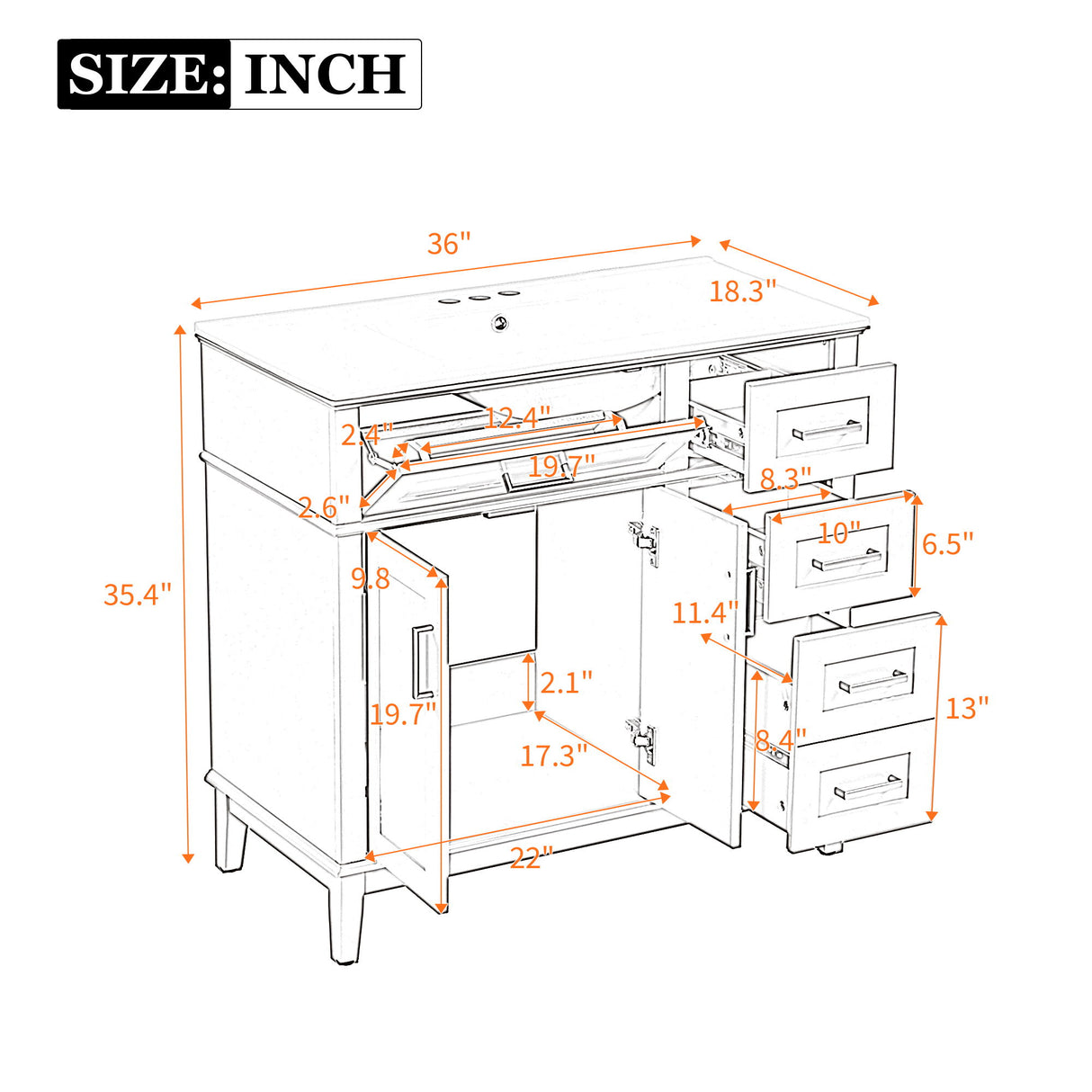 Bathroom Vanity With Sink, Soft Close Doors, 4 Storage Drawers