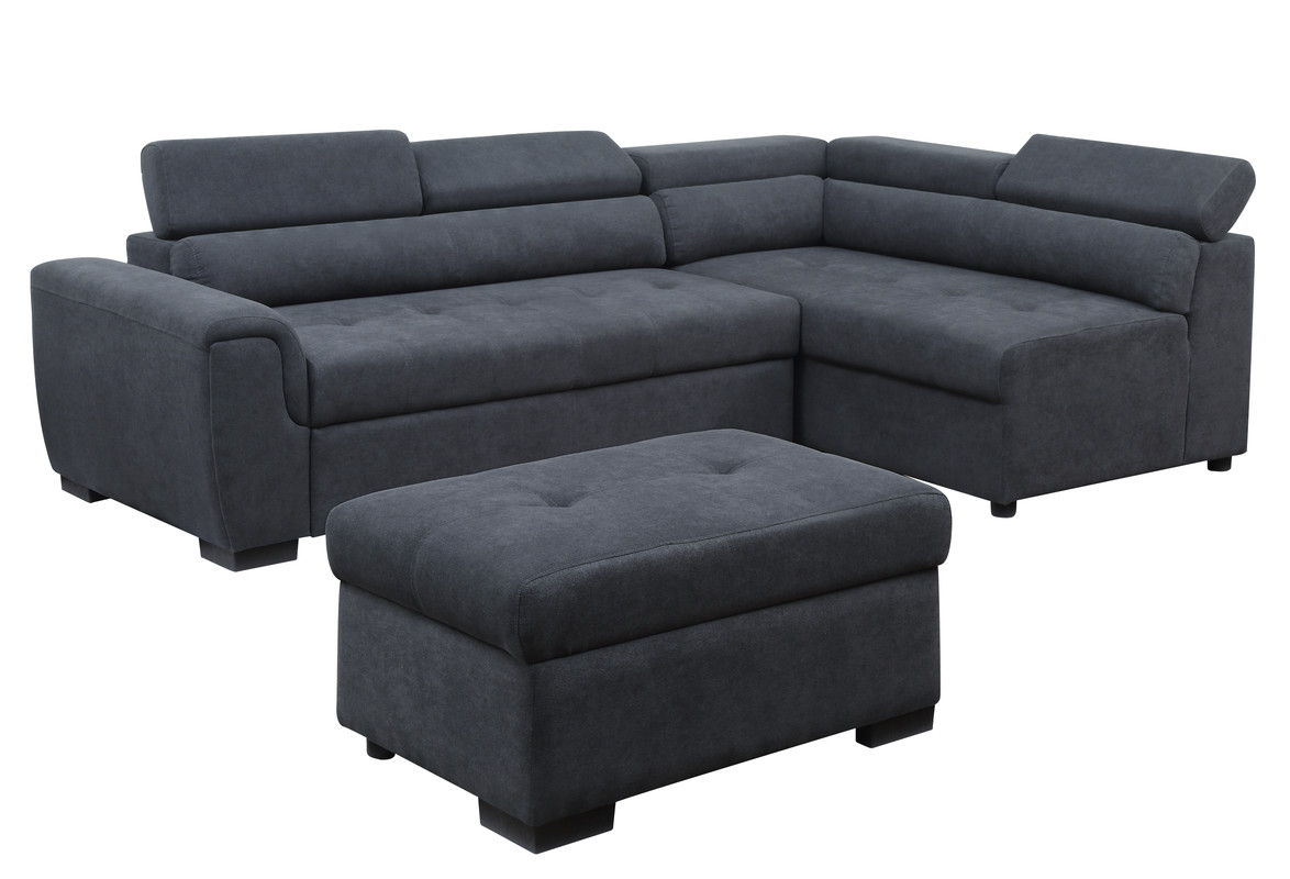 Haris - Sleeper Sofa Sectional With Adjustable Headrest And Storage Ottoman - Dark Gray