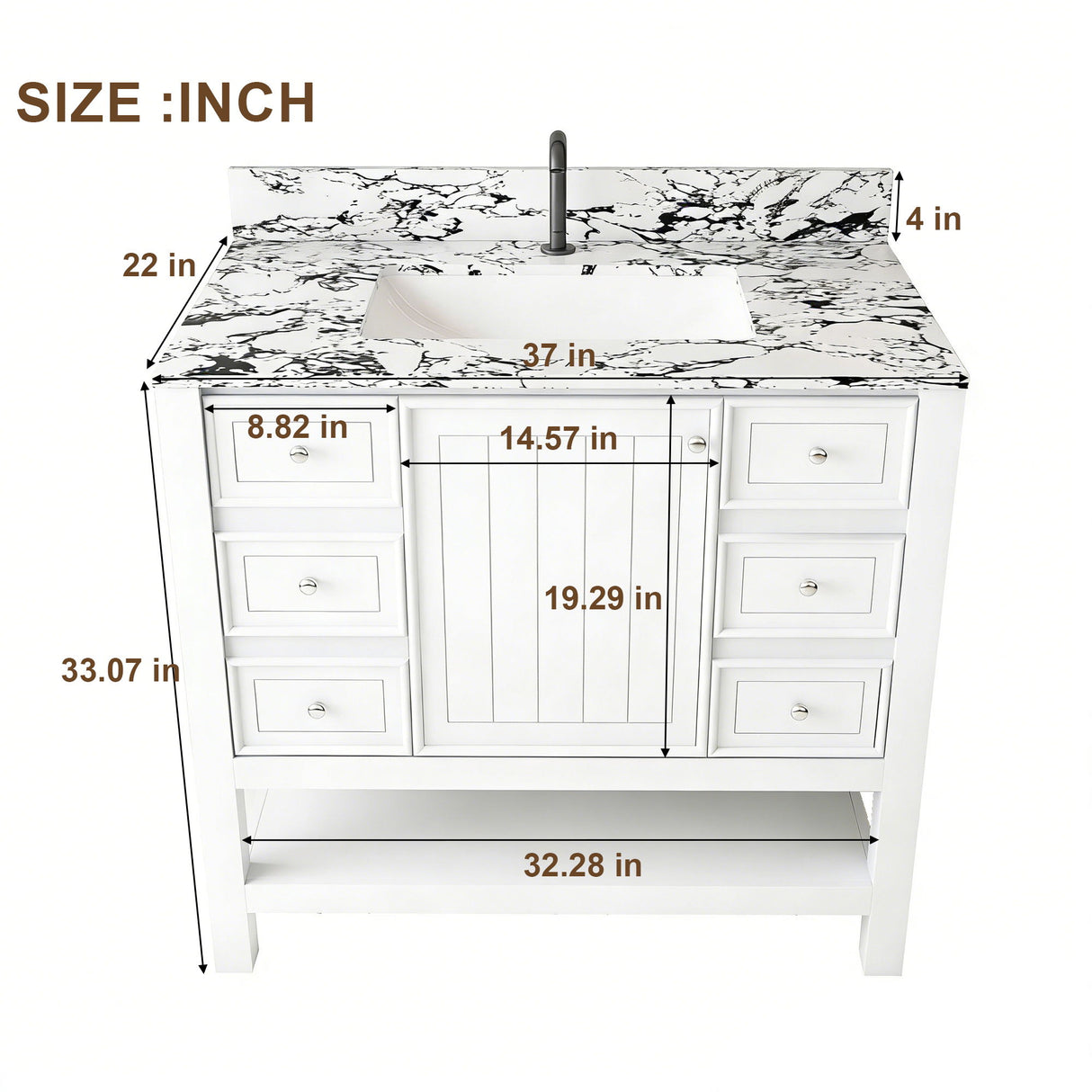Bathroom Vanity Set With 3 Drawers And Storage Cabinet, Single Faucet Hole - White