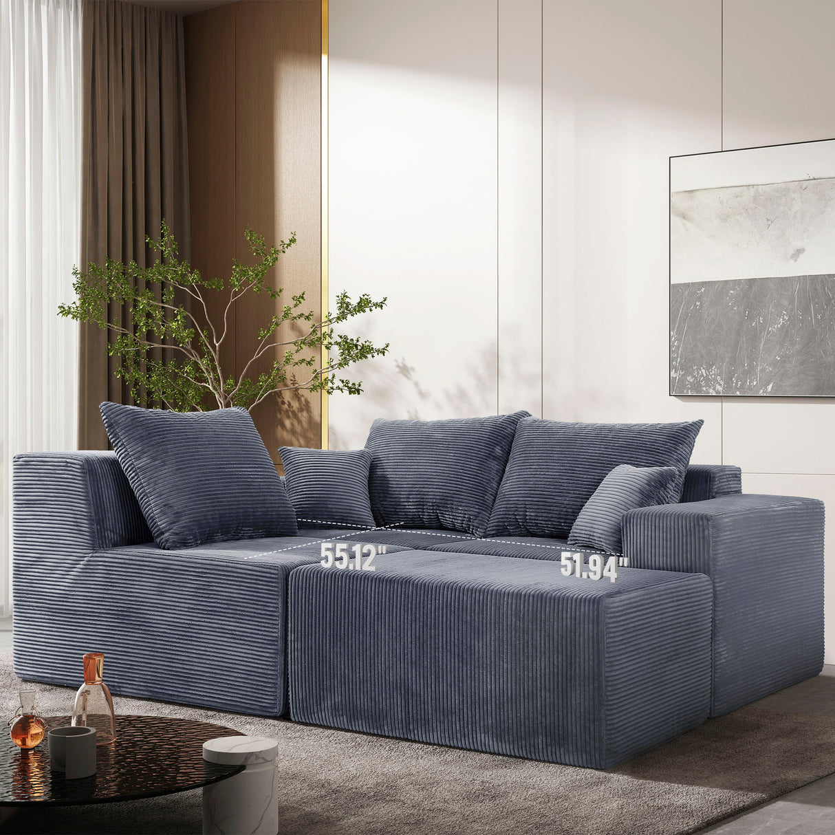Modular Sectional Sofa, Convertible Couch With Chaise Corduroy
