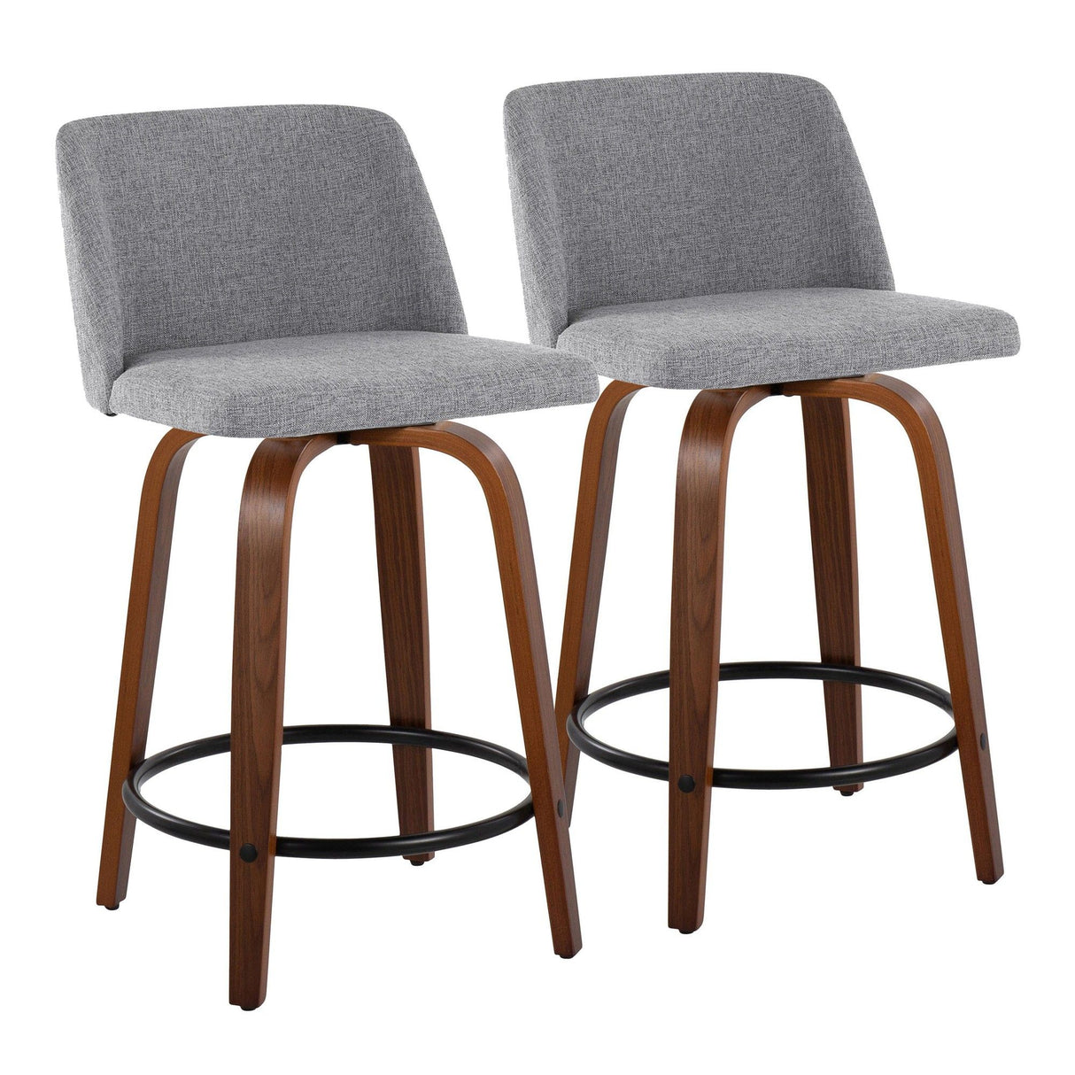 Toriano - 24" Fixed-height Counter Stool (Set of 2) - Walnut And Black Round Footrest
