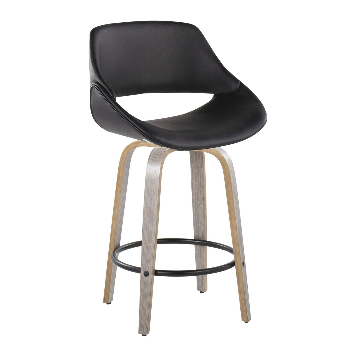 Fabrizzi - 26" Fixed-Height Counter Stool With Swivel And Round Black Metal Footrest (Set of 2) - Light Gray Wood