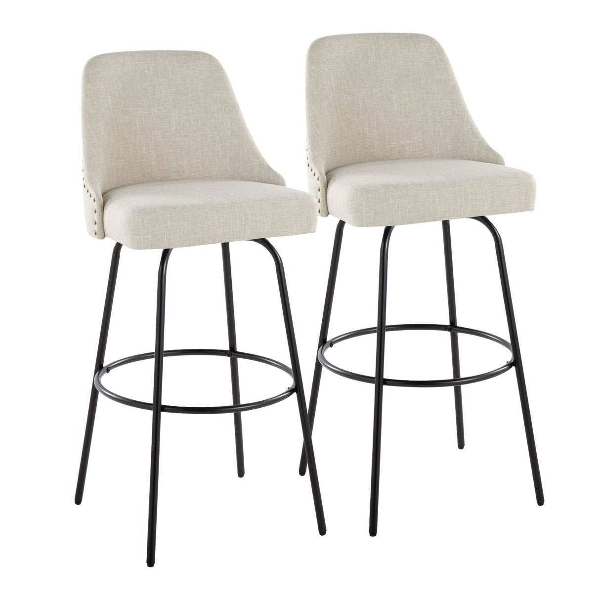 Marcel - 30" Fixed-Height Barstool With Swivel And Round Black Metal Footrest (Set of 2) - Black Metal