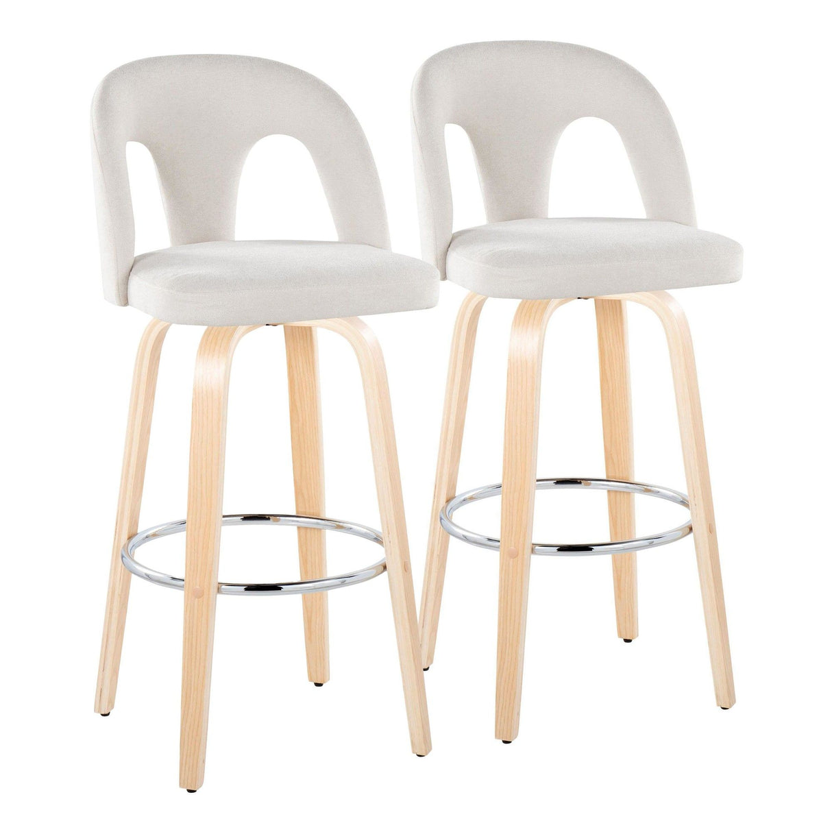 Ava - Upholstered Fixed-Height Barstool (Set of 2) - Natural Wood Base