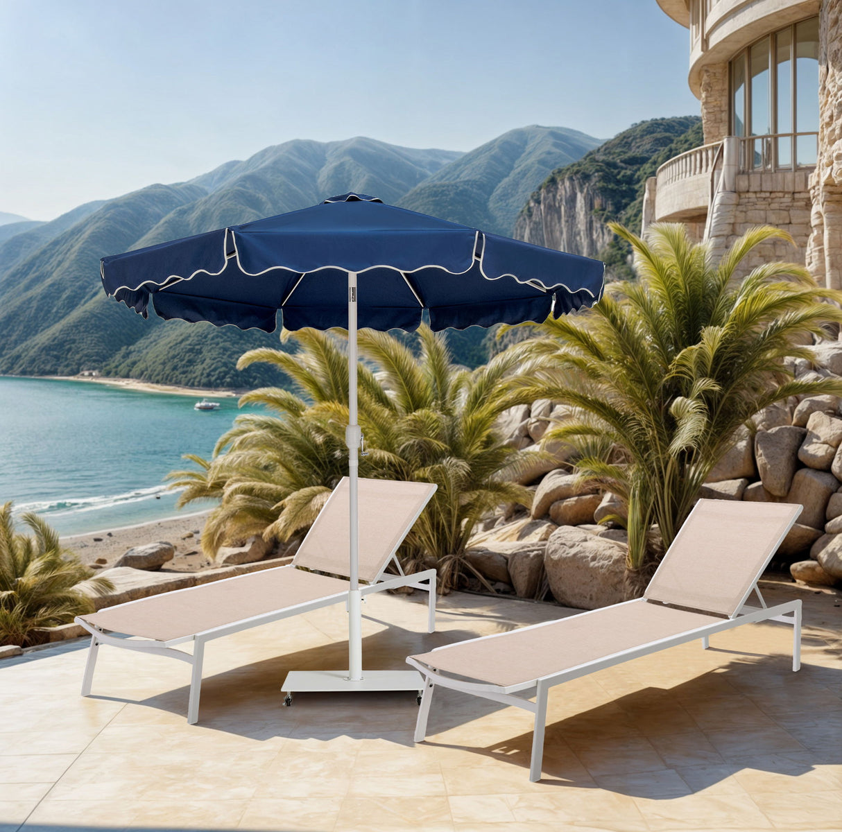 Amalfi - Aluminum Patio Umbrella - White Base / White Pole