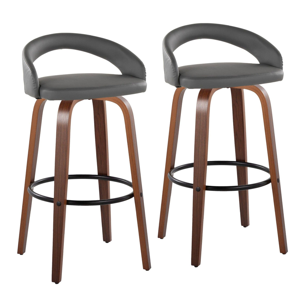 Grotto - Upholstered Fixed-Height Barstool (Set of 2) - Walnut Wood
