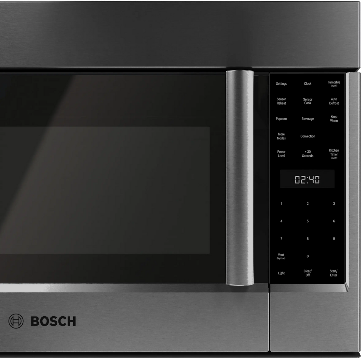Bosch HMV8045U over-the-range microwave control panel detail