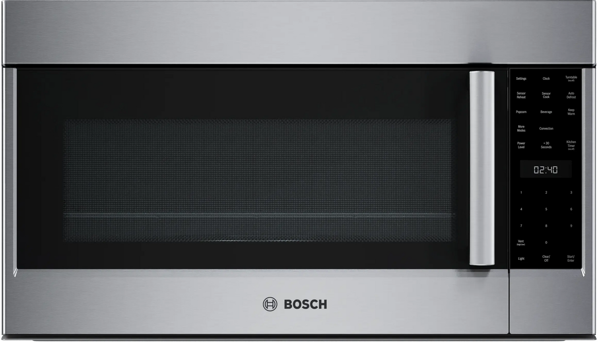 Bosch HMV8054U over-the-range microwave stainless steel front view