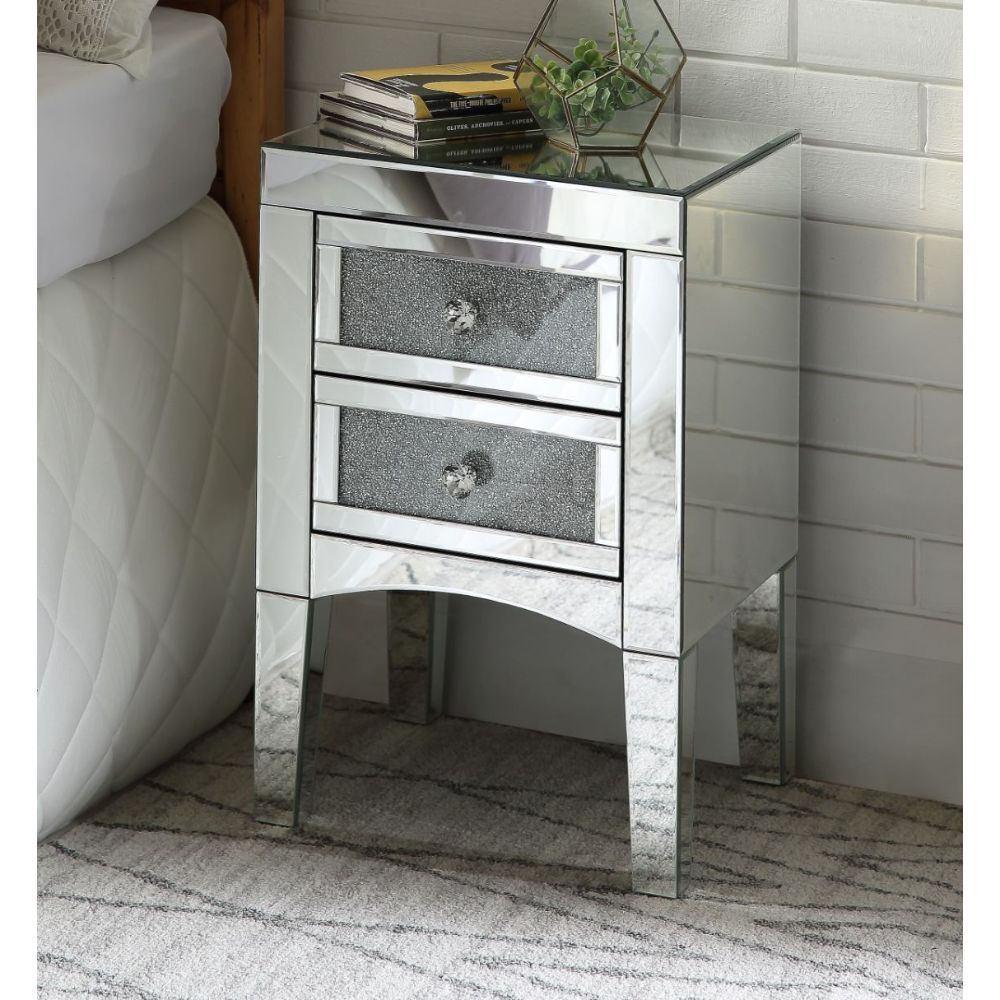 Noralie - 24" Accent Table - Mirrored, Faux Diamonds