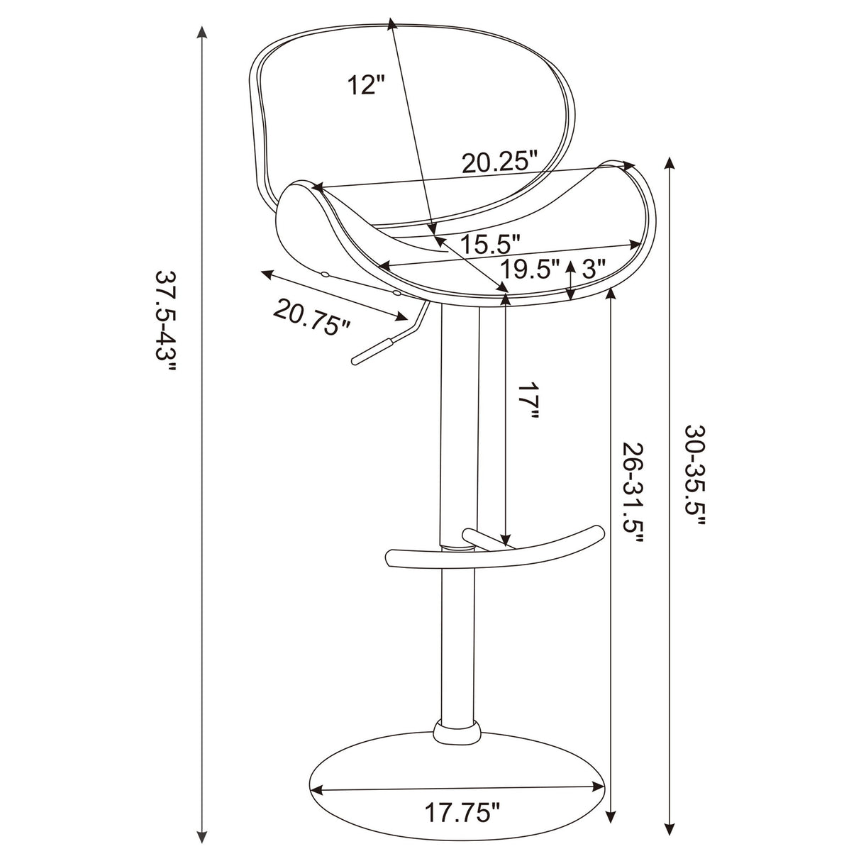 Adjustable Bar Stool With Upholstery - Ivory