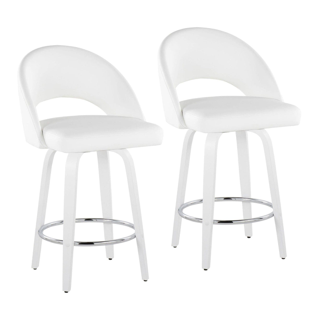 Cinch - Contemporary Fixed-Height Swivel Counter Stool (Set of 2) - White Wood And Round Silver Footrest