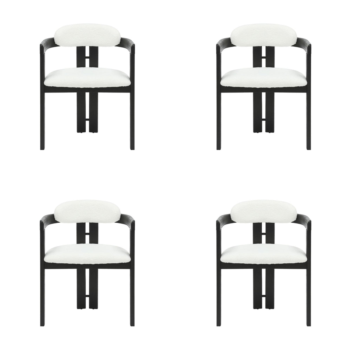 Jazmin - Curved Back Wood Dining Chair With Boucle Fabric Seat Set