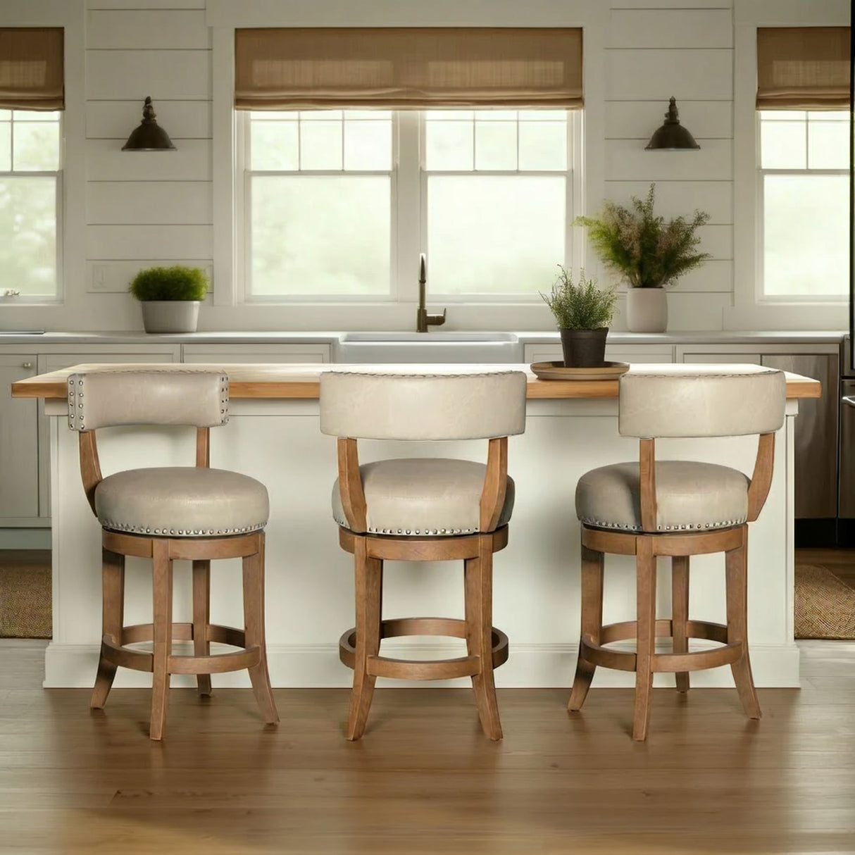 Mystic - Swivel Rubberwood Counter Or Bar Height Barstool With Faux Leather Seat