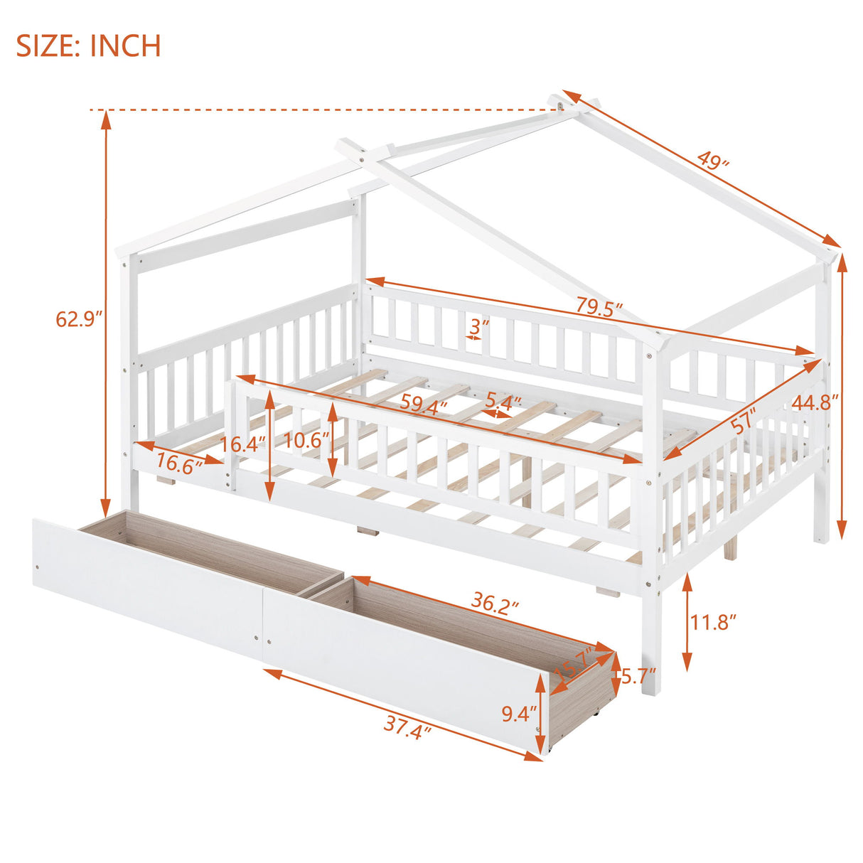 House Bed With 2 Drawers