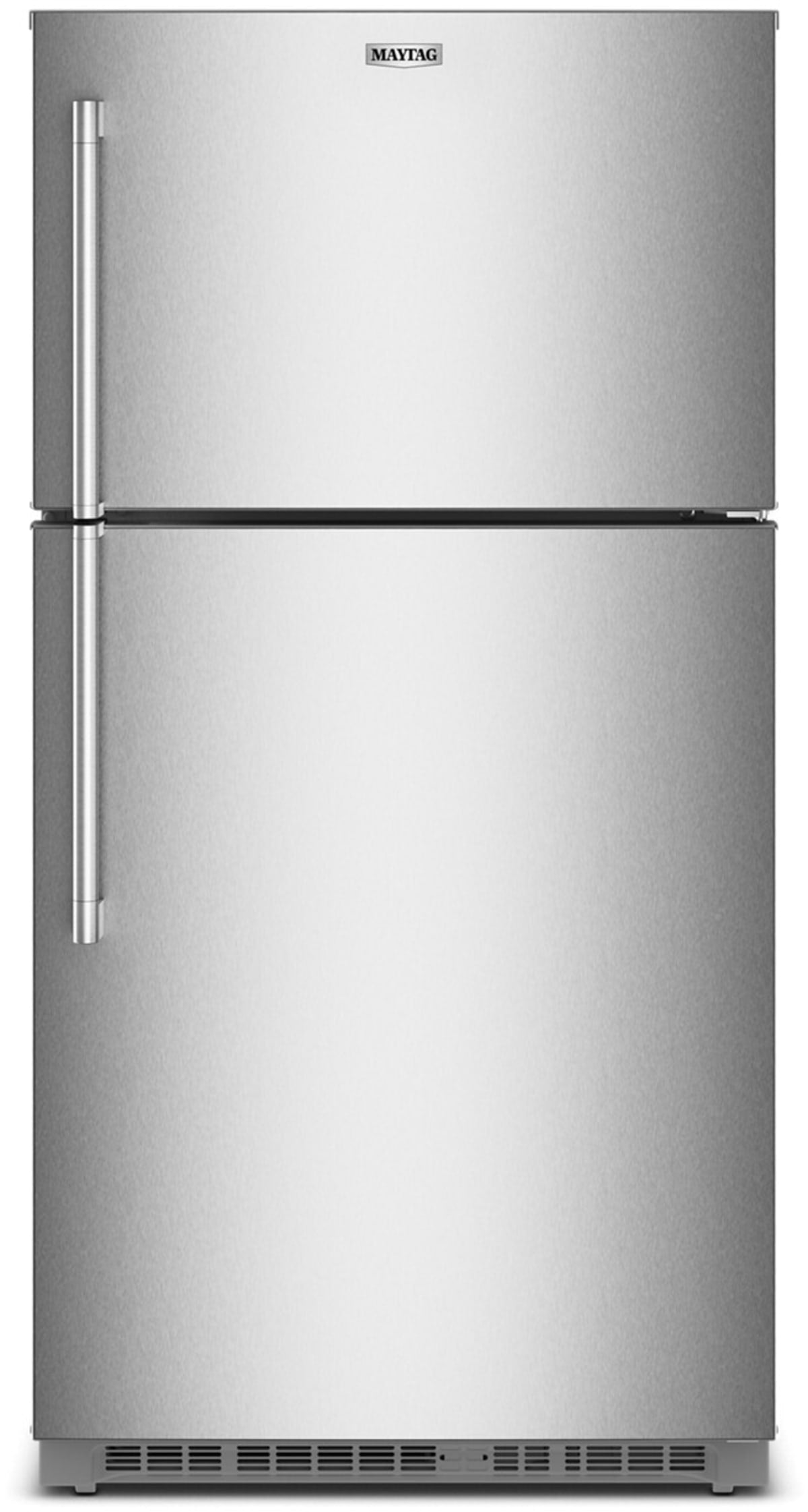 Maytag MRTX5121TZ 33-inch fingerprint resistant stainless steel top freezer refrigerator front view