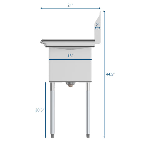 60 in. Two Compartment Stainless Steel Commercial Sink with 2 Drainboards, Bowl Size 15"x 15"x 12" SB151512-15B3.