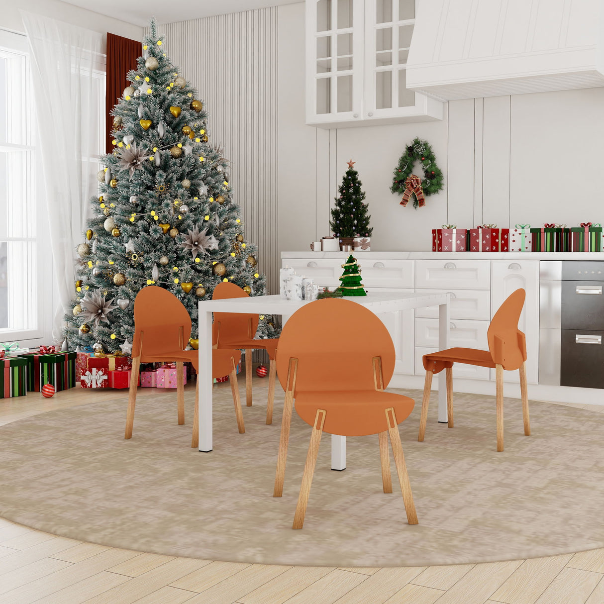 4 Piece Set Of Single Chairs With Long Table