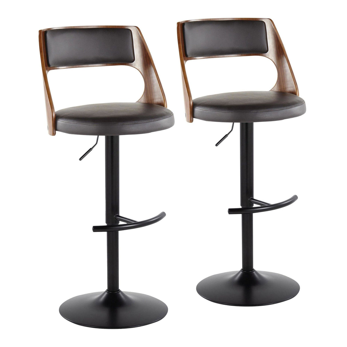 Cecina - Adjustable Barstool With Swivel And Rounded T Footrest (Set of 2) - Black Metal, Cherry Wood