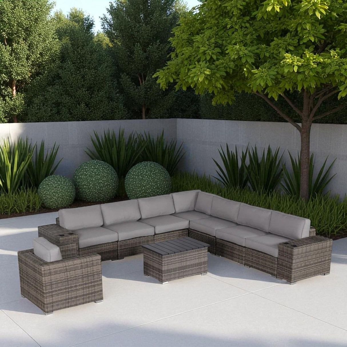 Modern Patio Rattan Sectional Set With Cushions