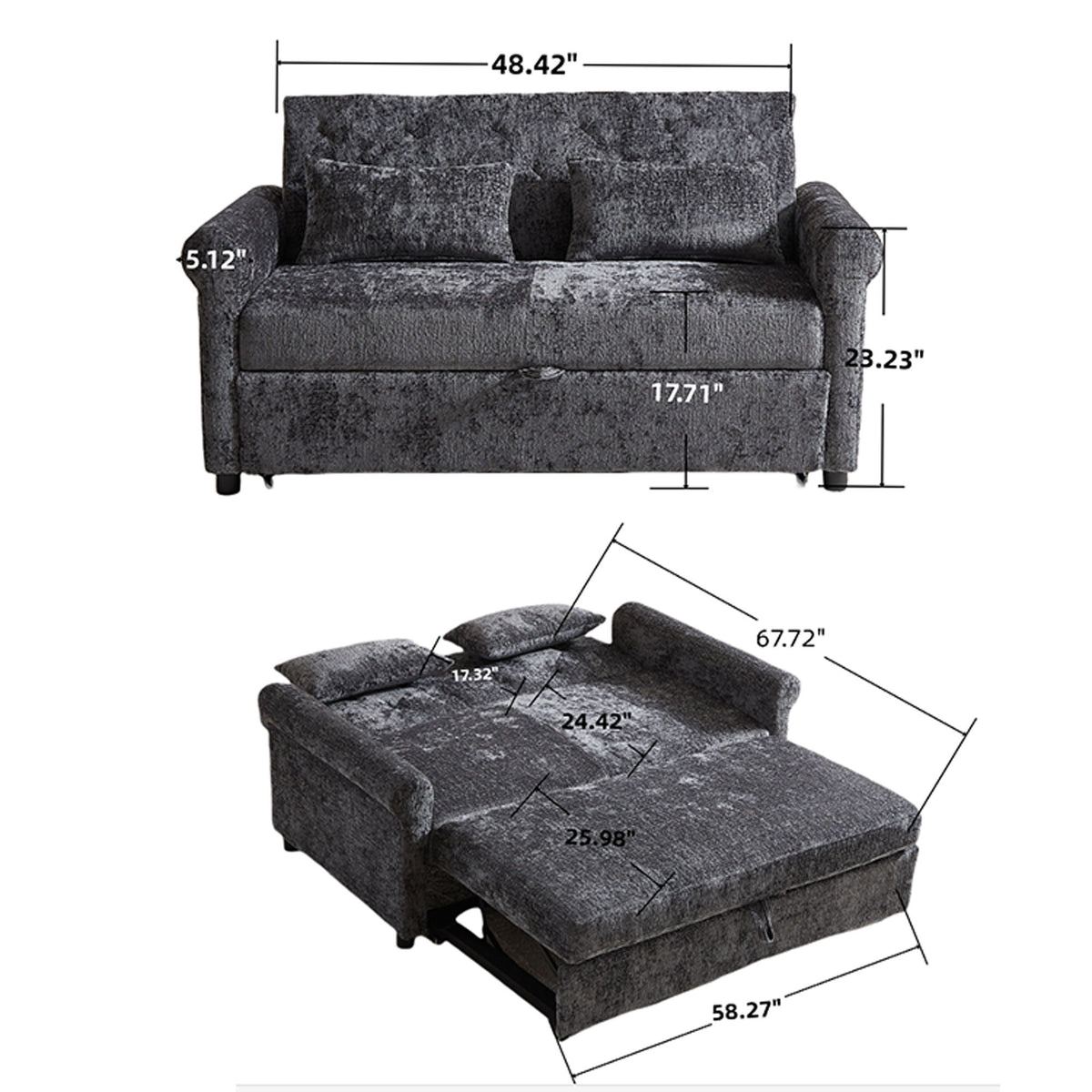 Loveseat Sofa Bed, Pull - Out Couch Sleeper & 2 Pillows
