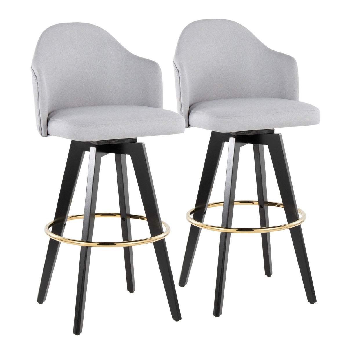 Ahoy - Upholstered Fixed-Height Barstool (Set of 2) - Black Base, Gold Footrest