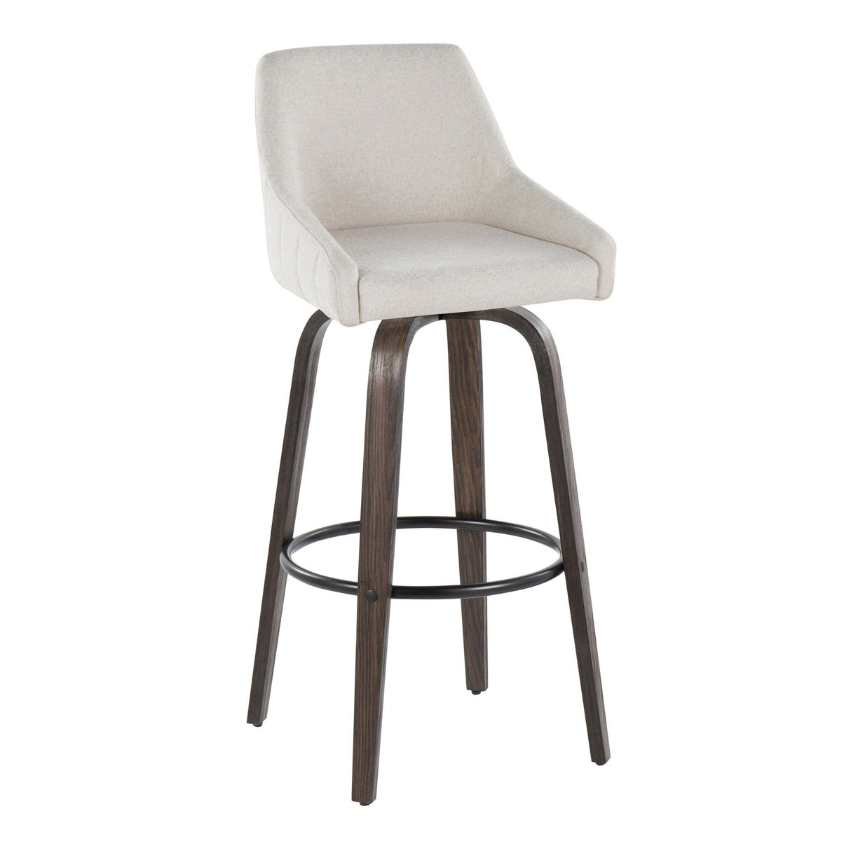 Hannah - 30" Fixed-Height Barstool With Swivel And Round Black Metal Footrest (Set of 2) - Walnut Glazed Wood
