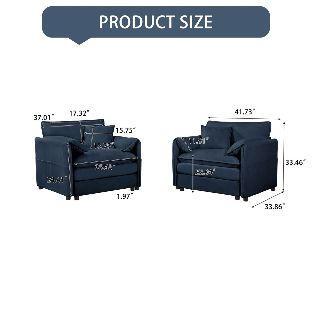 Modern Oversized Accent Chair, Comfy Single Sofa With Large Seat (Set of 2)