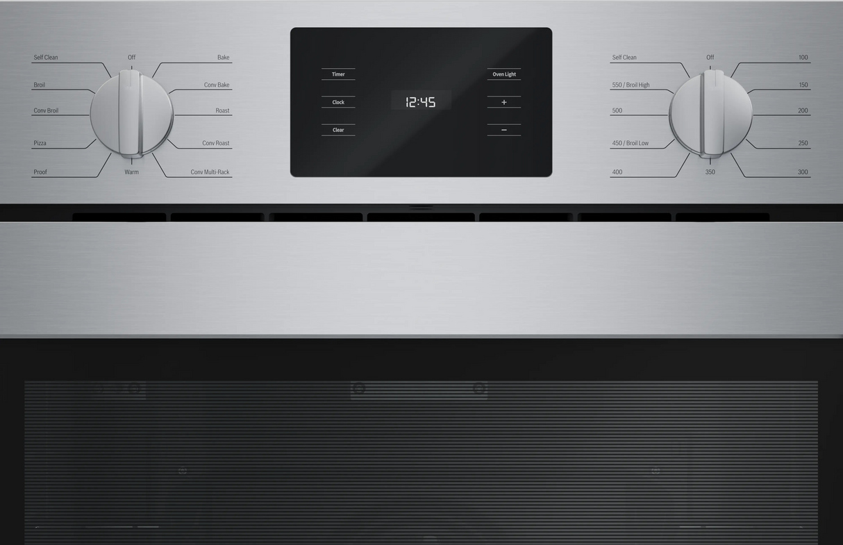 Bosch HBL5455RUC wall oven control panel with metal knobs