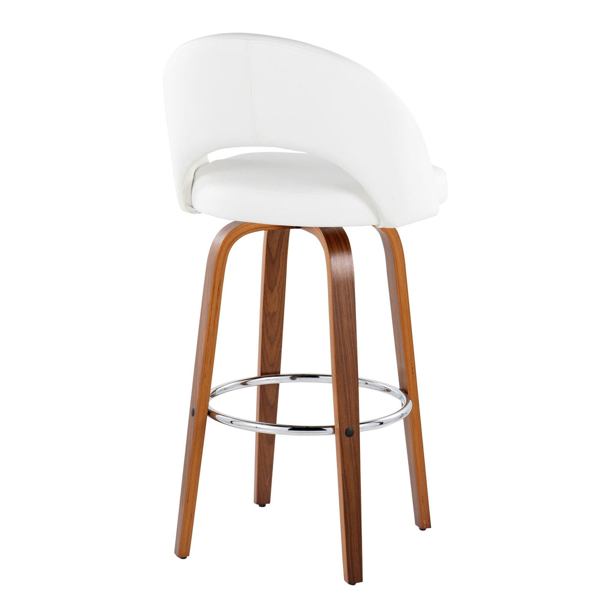 Renee - Upholstered Fixed-Height Barstool (Set of 2) - Walnut Wood, Chrome Metal