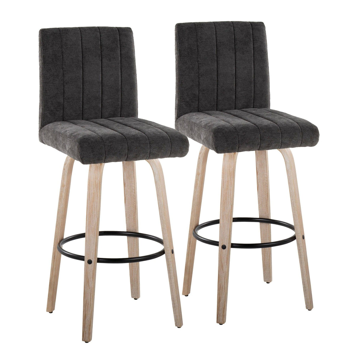 Hannah - 30" Fixed-Height Barstool With Swivel And Round Black Metal Footrest (Set of 2) - Whitewashed Wood