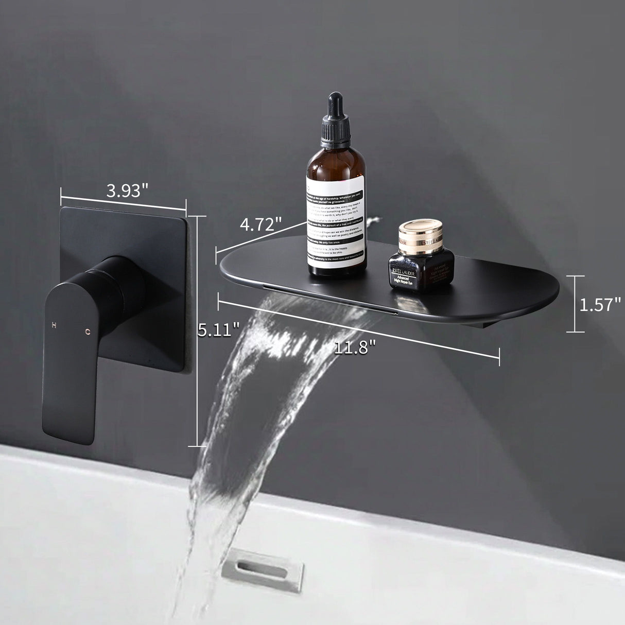 Modern Wall Mount Bathroom Sink Faucet With Waterfall Spout