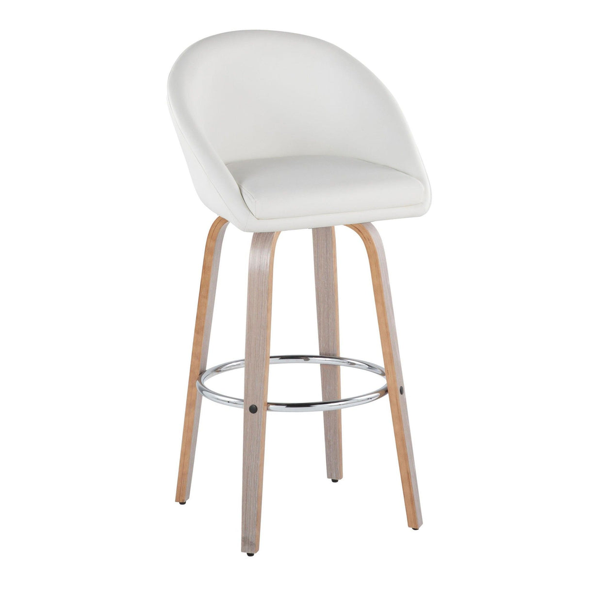 Matisse - 30" Highback Fixed-Height Barstool With Swivel And Round Chrome Metal Footrest (Set of 2) - Light Gray Wood