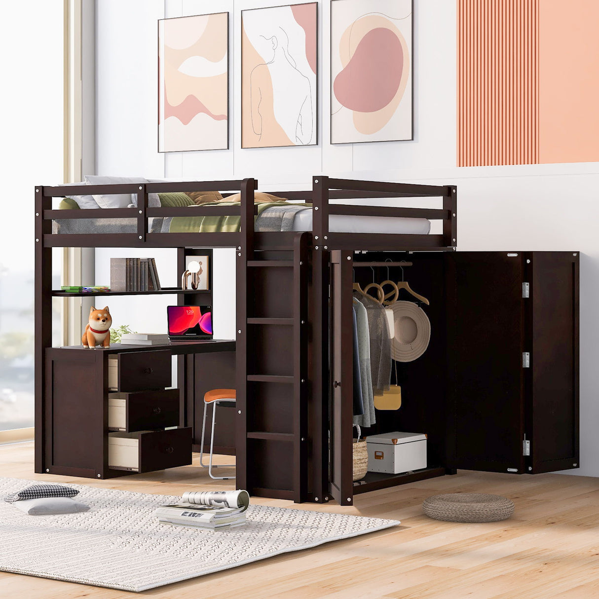 Loft Bed With Drawers, Desk, And Wardrobe