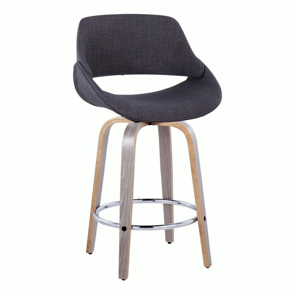 Fabrizzi - 26" Fixed-Height Counter Stool With Swivel And Round Chrome Metal Footrest (Set of 2) - Light Gray Wood