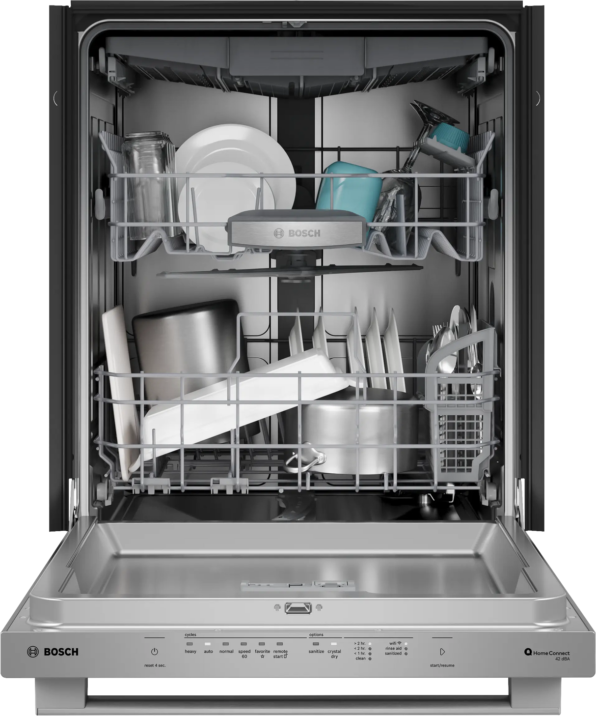 Bosch SHX78DM5N door open with racks and styling