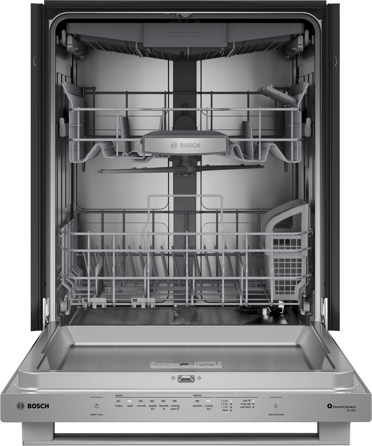 Bosch SHX78DM5N door open with racks pushed in