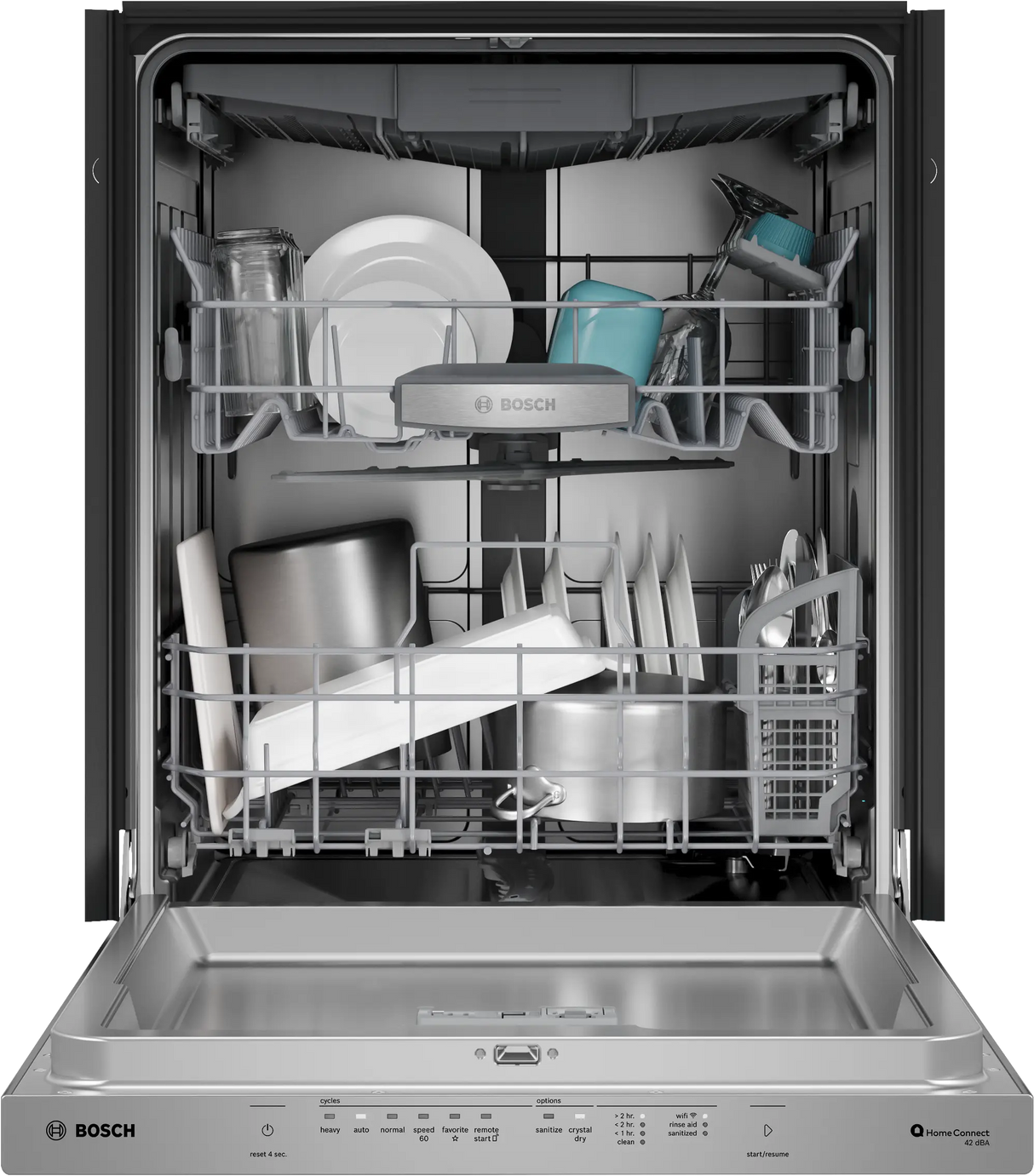 Bosch SHP78DM5N door open with racks and styling