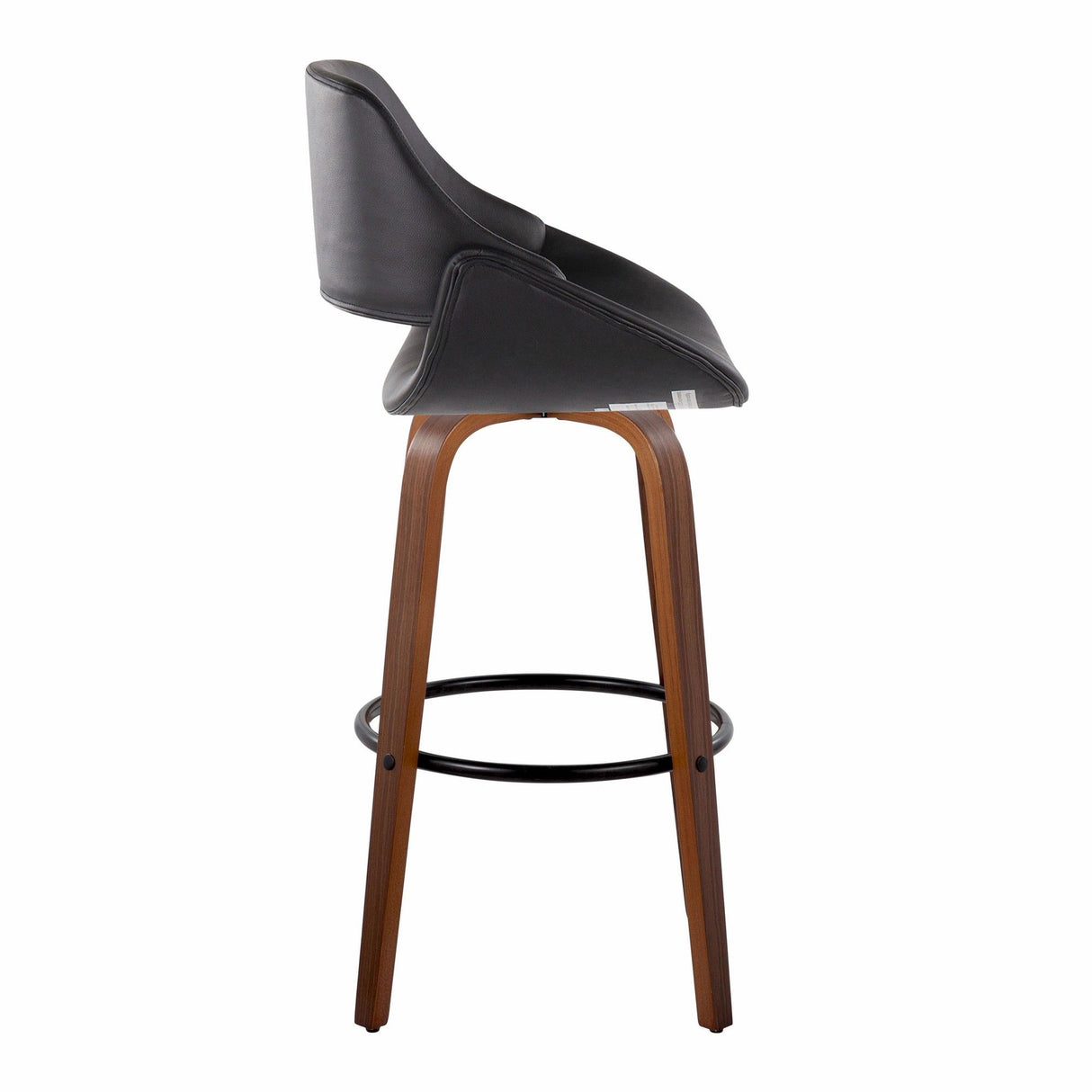 Fabrizzi - 30" Fixed-Height Barstool With Swivel And Round Black Metal Footrest (Set of 2) - Walnut Wood