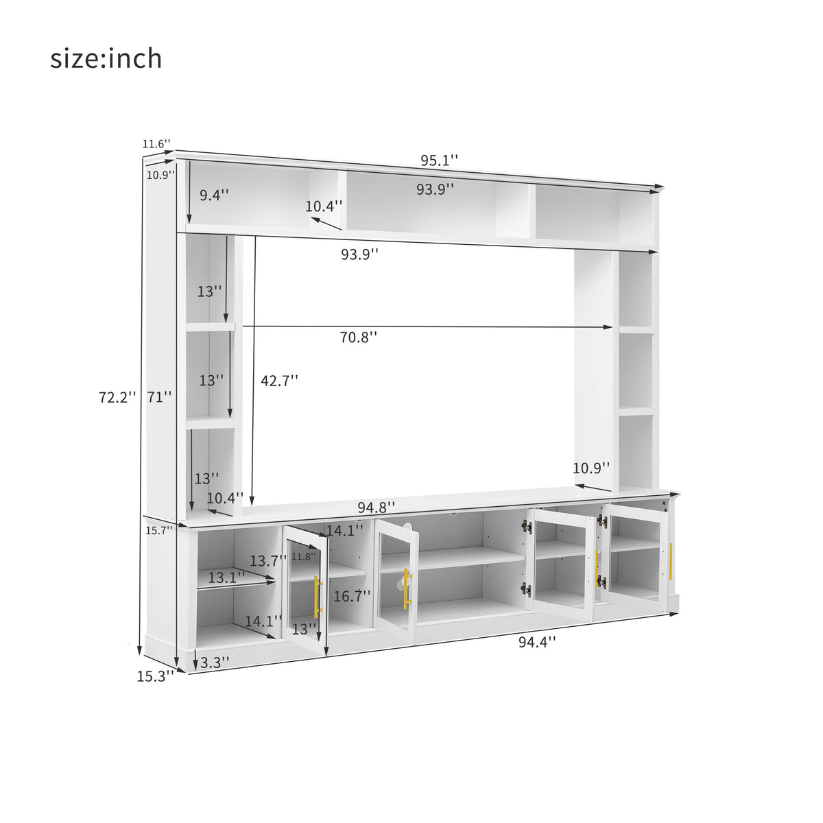 Entertainment Center With Bookshelves, TV Console Unit For Living Room, Holds TVs Up To 80" - White